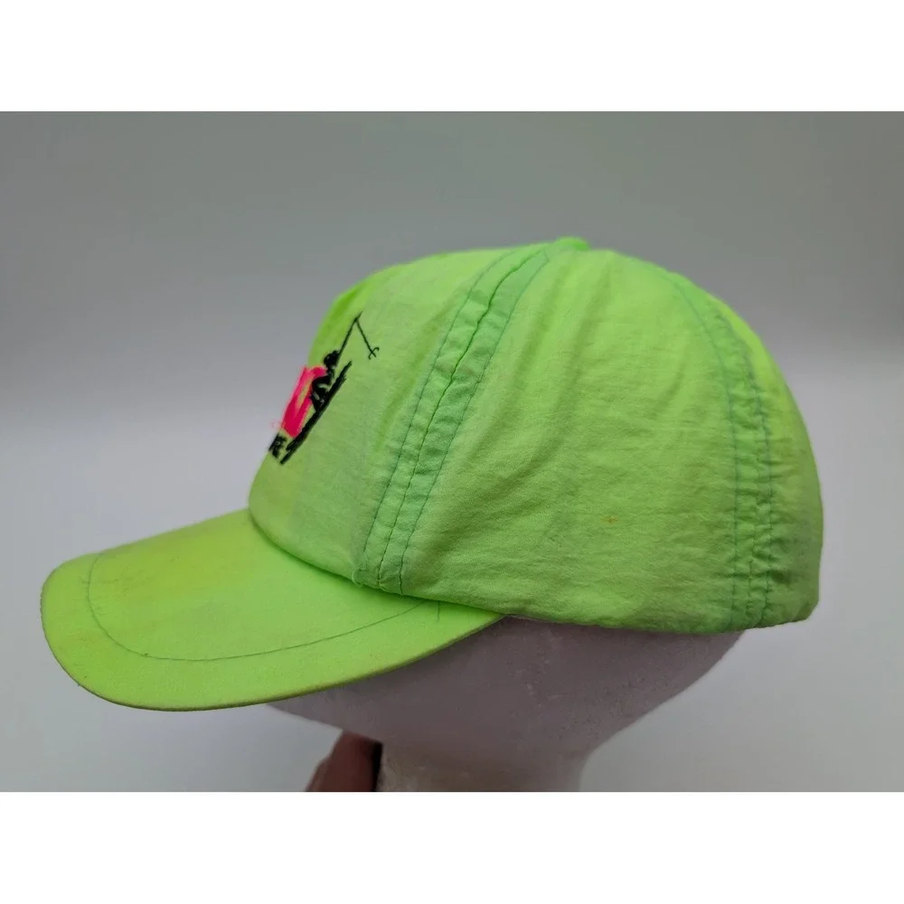 Vintage Breckenridge Ski Hat Neon Green Snapback Pink Embroidery Retro Cap